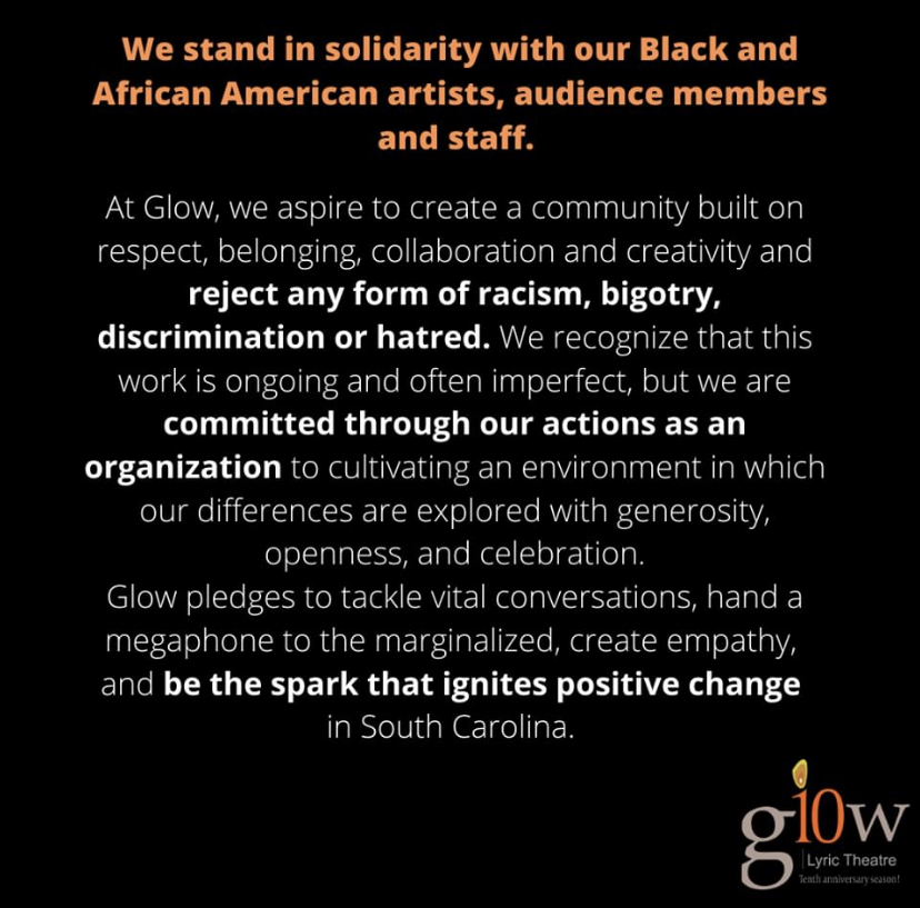 Glow Stands in Solidarity with its Black and African American artists, audience members and staff.
